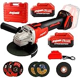 DOGTOOTH Max 21V 4-1/2'' Cordless Angle Grinder Set with 2 * 4.0 Ah Batteries, Compatible with Makita 18V Battery, Brushless Motor, Max10000 RPM, Charger, 4 Cutting&Grinding Discs and Carry Case