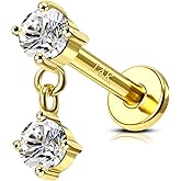 COCHARM 14K Gold Helix Cartilage Tragus Earring Stud Flat Back16g Real Gold Conch Helix Tragus Piercing Jewelry Dangle 14Kt Lip Labret Stud Internally Threaded