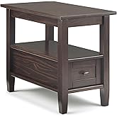 SIMPLIHOME Warm Shaker SOLID WOOD 14 inch Wide Rectangle Transitional Narrow Side Table in Tobacco Brown for the Living Room
