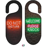 Do Not Disturb Door Hanger Sign 2Pack Door Signs with Neon Lights Design for Business Office Home Therapists Clinic Dorm Online Class and Meeting Sessions Made of PVC.