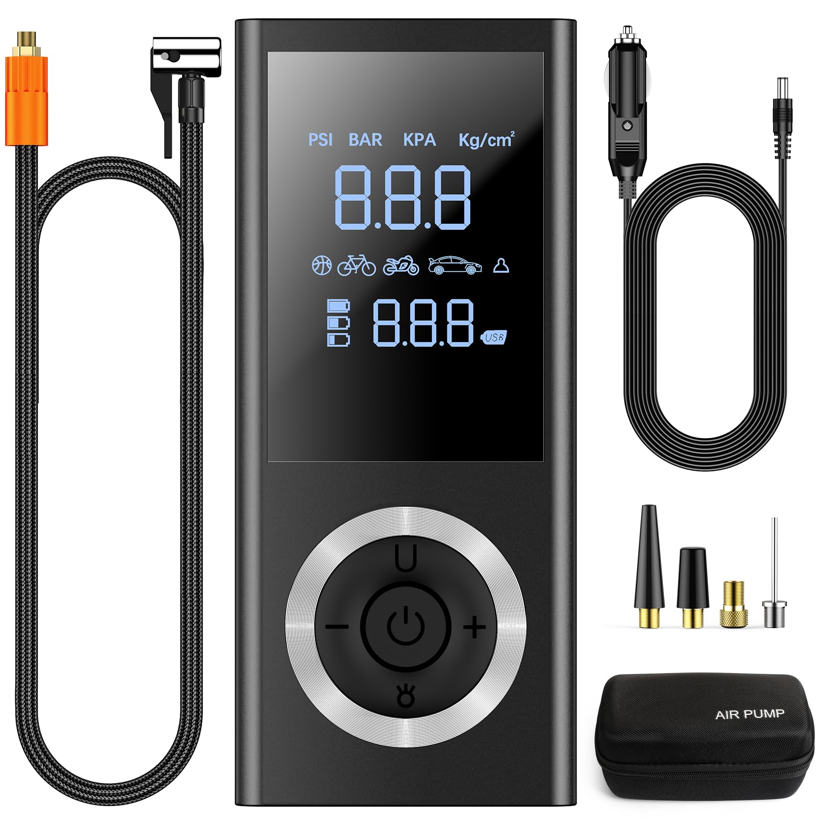 Tire Inflator Portable Air Compressor, Cordless Air Pump for Car Tires with Digital Pressure Gauge, LED Light,12V Car Power Adapter, Storage Box Image