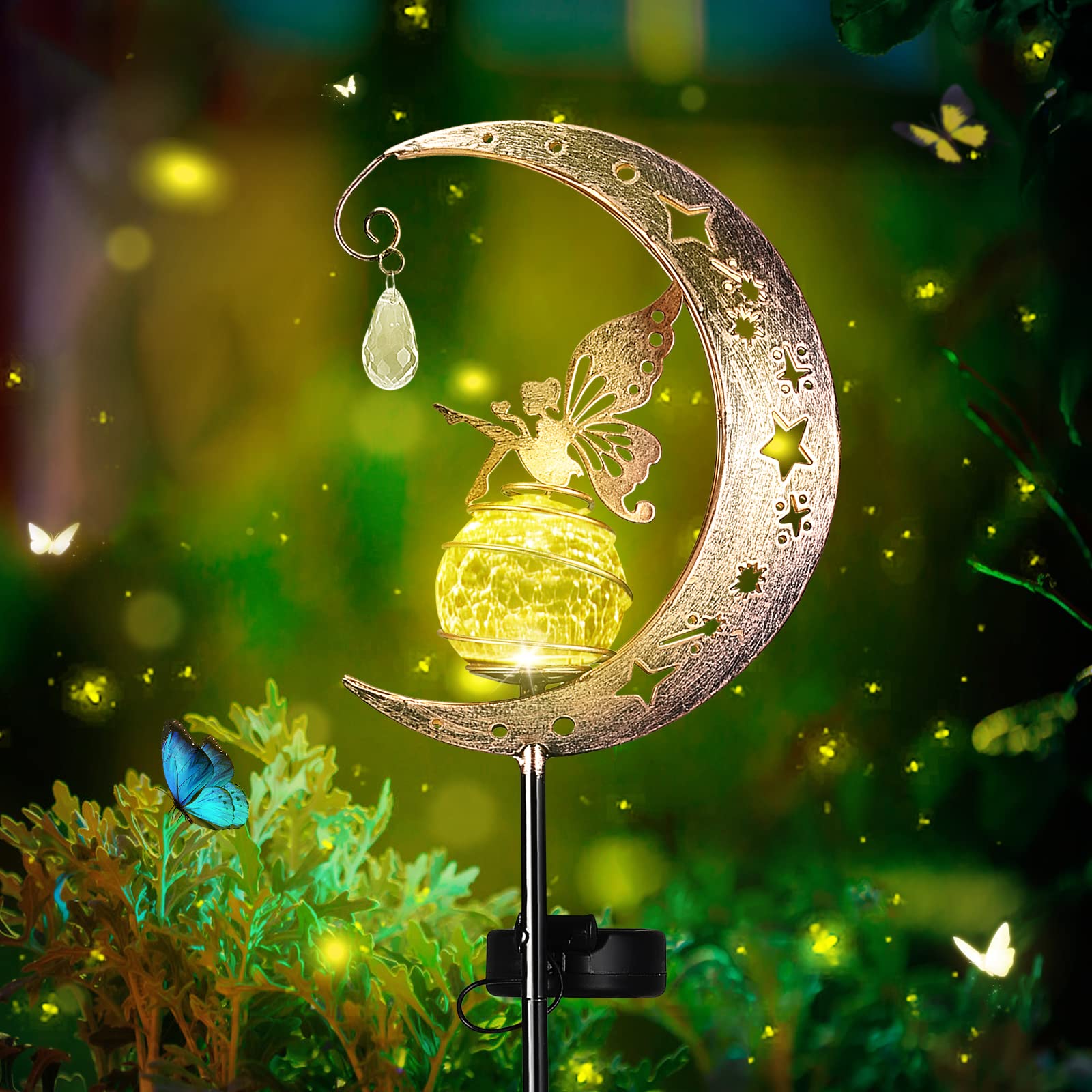 Solar Lights Outdoor for Garden Gifts, Solar Garden Ornaments Fairy Solar lightsGarden Ornaments, Memorial Solar Lights Garden Stake Light Solar Powered LED Lights Decor for Patio,Balcony (01)