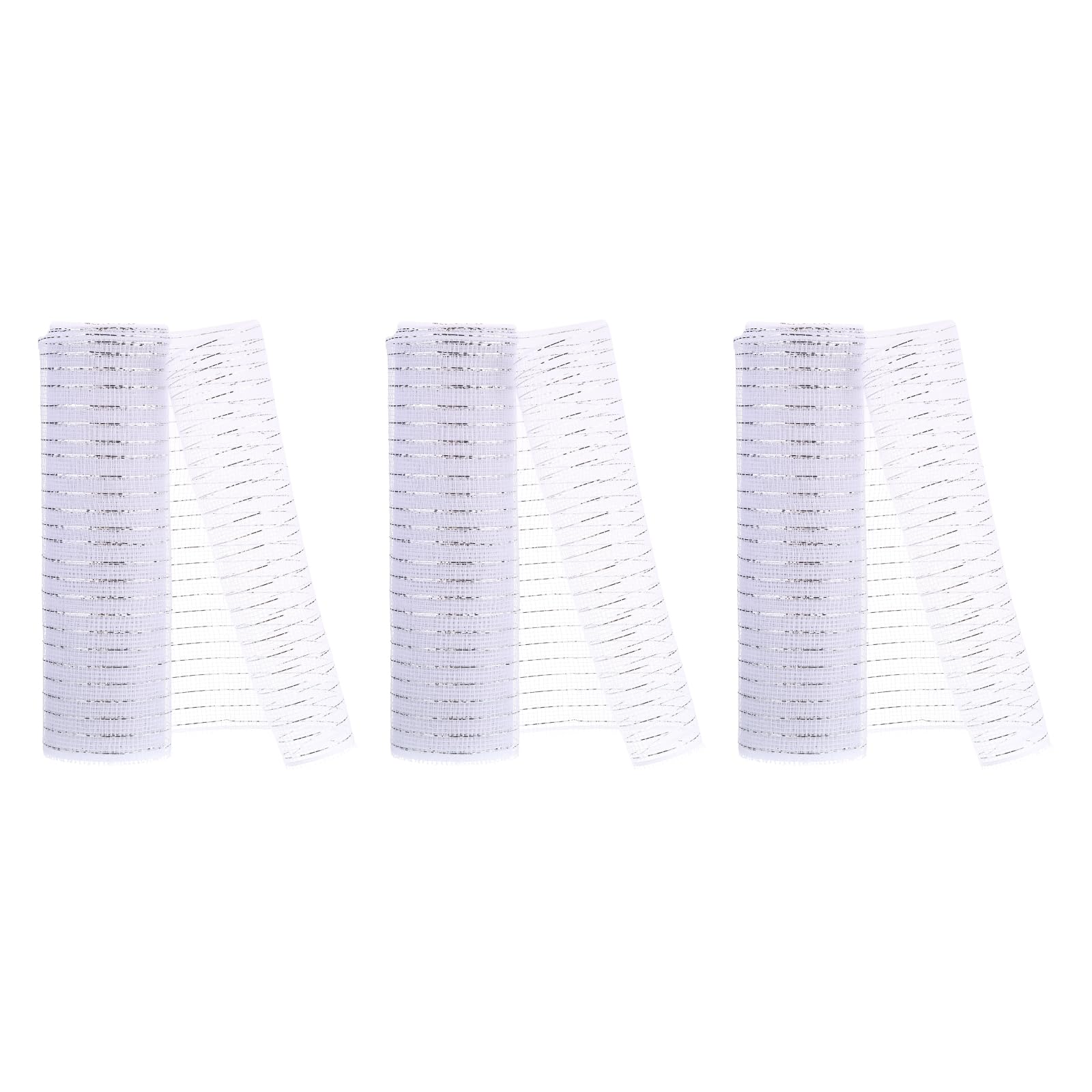 PATIKIL 3pcs Decorative Mesh, 10 Inch x 10 Yard Decorative Mesh Ribbon Roll Foil Metallic for Christmas Tree Wreaths Decoration,White