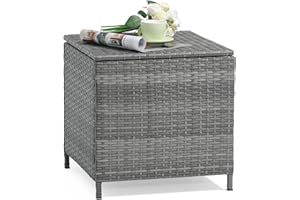 Verano Garden Outdoor Wicker Side Table, Small Storage Rattan Wicker End Table, Square Resin Coffee Table for Garden Porch Deck Living Room Backyard (Gray)