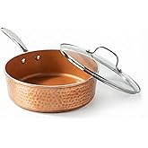 GOTHAM STEEL 4 Qt Saute Pan with Lid, Large Nonstick Skillet for Cooking, 12” Hammered Deep Frying Pan, Family Sized Pans, Ceramic Coating for Sauce, Induction Ready Oven & Dishwasher Safe, Non Toxic