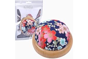 eZAKKA Pin Cushion, Wooden Base Pin Cushions for Sewing Round Pin Needle Holder for DIY Crafts (Japanese Style)