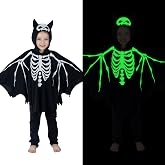 Wizland Halloween Bat Skeleton Costume for Kids Glow in the Dark | Long Luminous Time