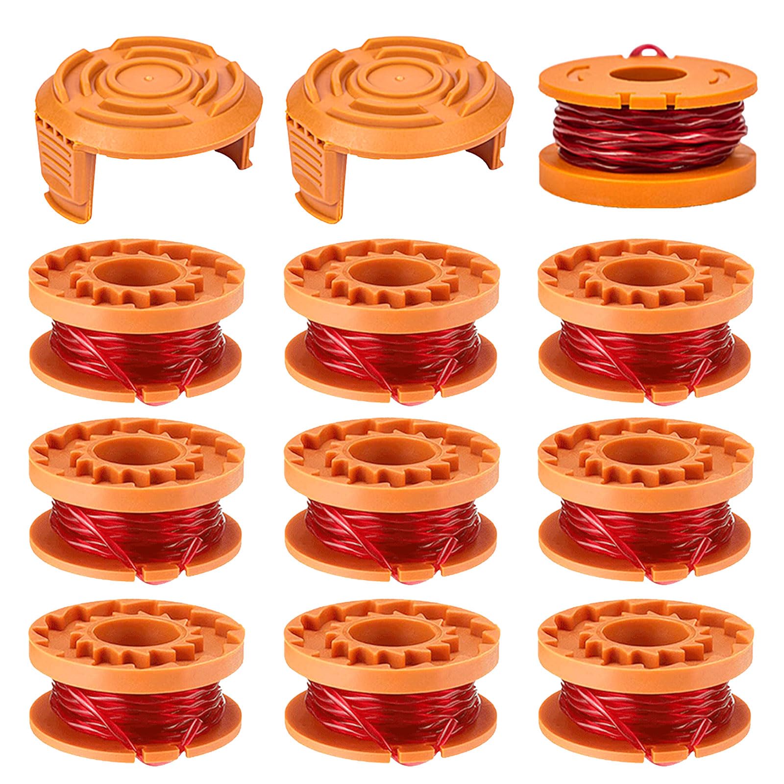 JAMSSOW Replacement Strimmer Spool Compatible with Worx WA0010 WA0004,Autofeed Nylon Line for Worx WG151 WG154 WG155 WG160 WG163 WG175 WG180, Replacement Cap WA6531, 1.65mm x 3.04m(10 Spool + 2 Cover)
