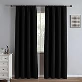 IGEMAEVE Black 100% Blackout Curtains 84 Inch Length 2 Panels Set, Black Out Curtains for Bedroom 84 Inch Long, Rod Pocket Energy Saving Room Darkening Drapes for Living Room Dining Room Window