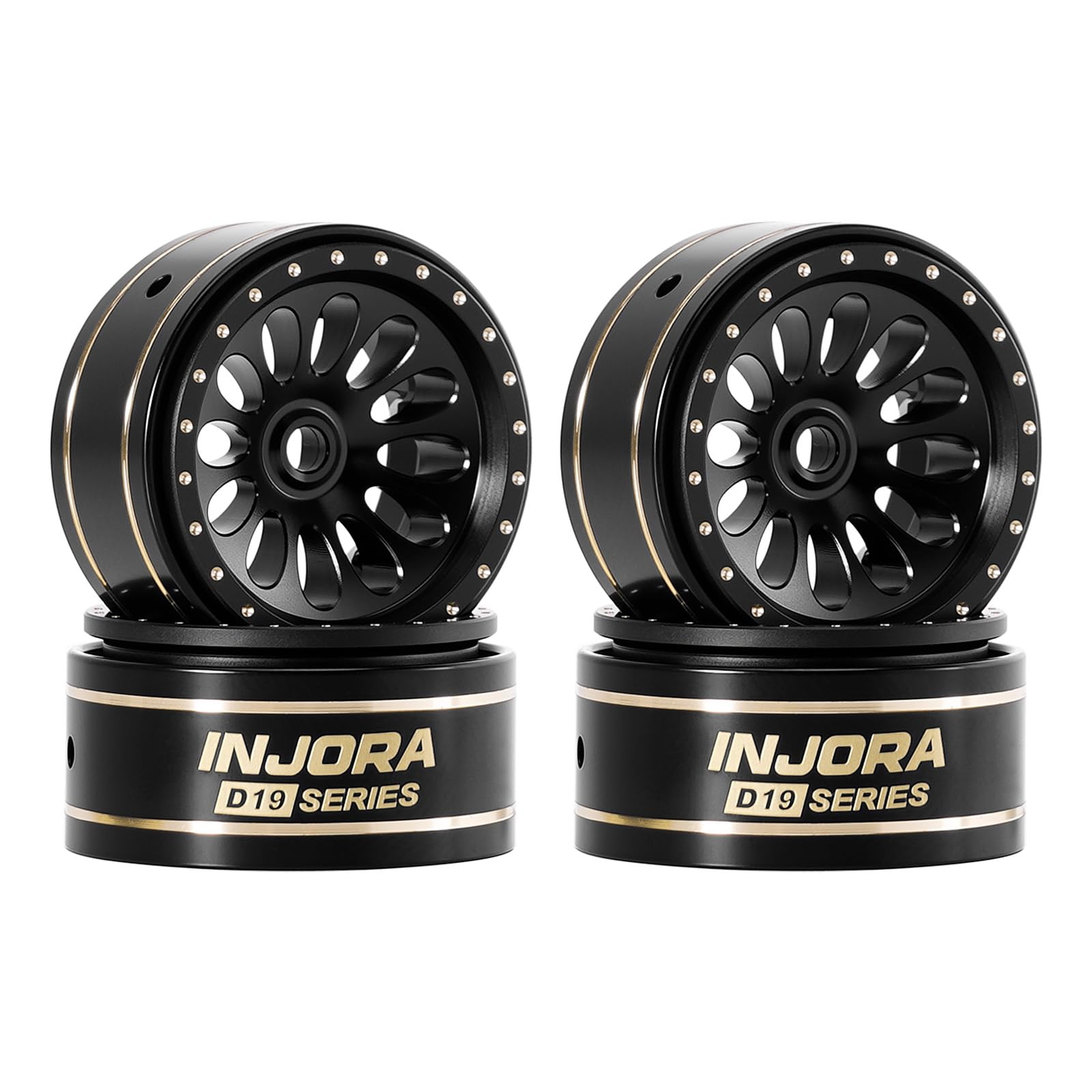 Photo 1 of INJORA D19 Ripple 0.7" Black Coating Brass Beadlock Wheels for 1/30 Axial SCX30 (W7005)