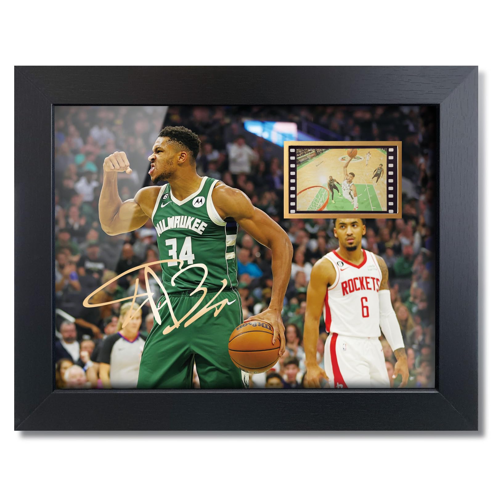 Photo 1 of sufenvera Basketball Fans Poster - Print Signed Giannis Antetokounmpo Framed Mini Film Photo Display,Great Birthday Christmas Gifts for Boys/Men 8x6 Inches