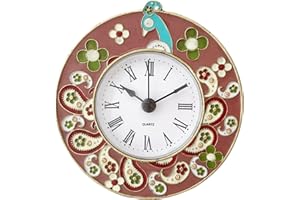 Pasiir Vintage Mini Analog Table Clock, Silent Small Table Clock with Hand-Painted Metal Body and Battery Operated Non-Ticking Clock Core for Shelf, Bedroom, Bedside, Desk, Gift Clock