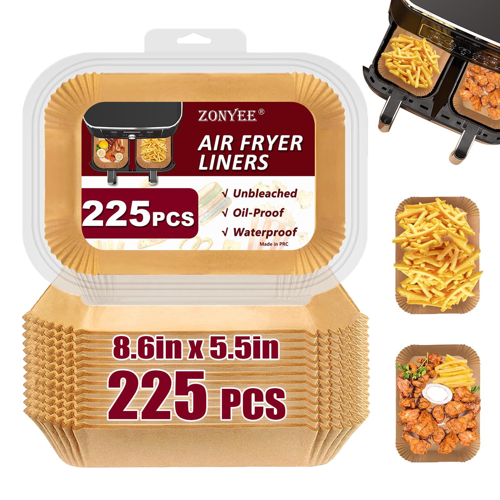 Air Fryer Liners for Ninja Dual, Airfryer Liners Disposable for Ninja AF300UK/AF400UK/DZ400UK/SL400UK, 225PCS Air Fryer Parchment Paper Liners fit Keplin 9L Dual Zone Air Fryer