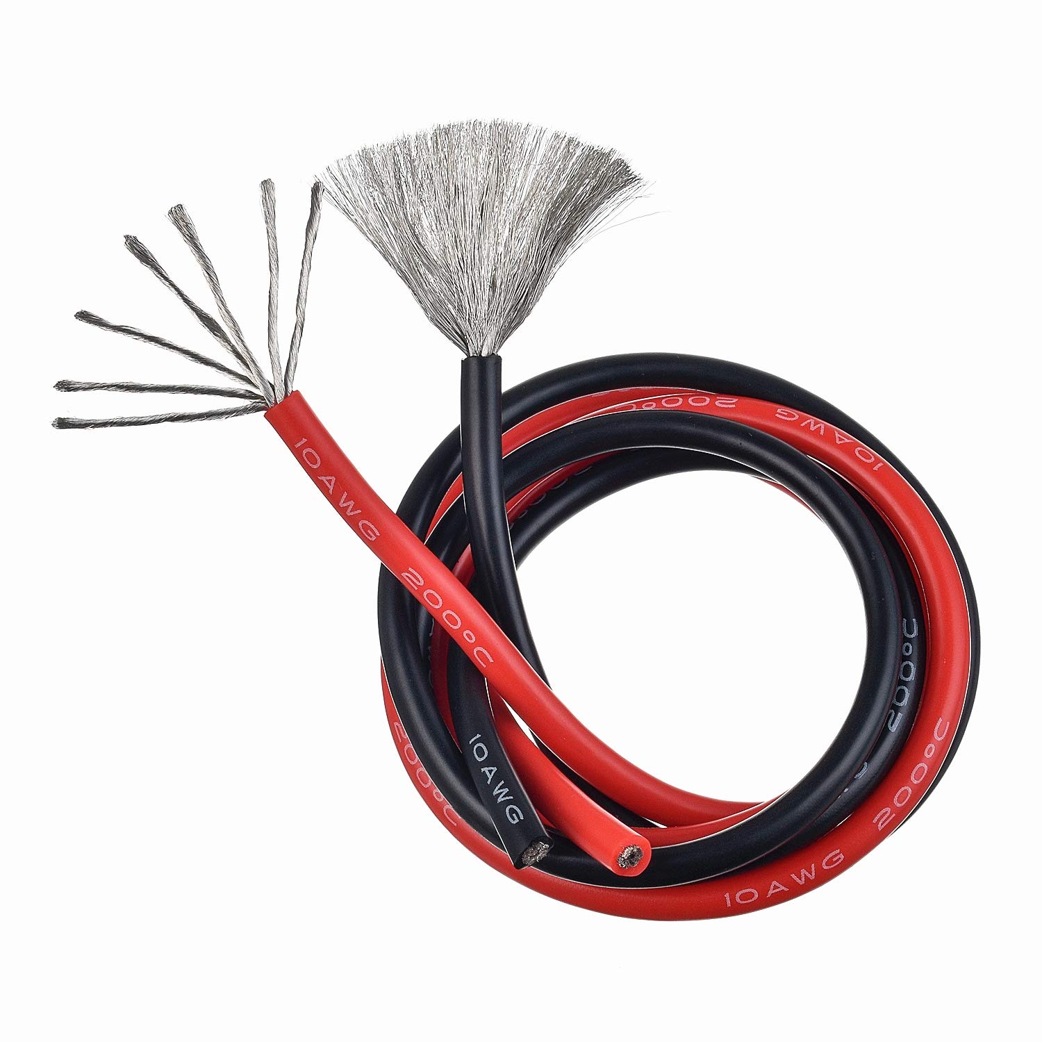 BOJACK 10 Gauge Silicone Wire 10 feet red and 10 feet Black Flexible 10 AWG Stranded Copper Wire(pack of 1 pair)