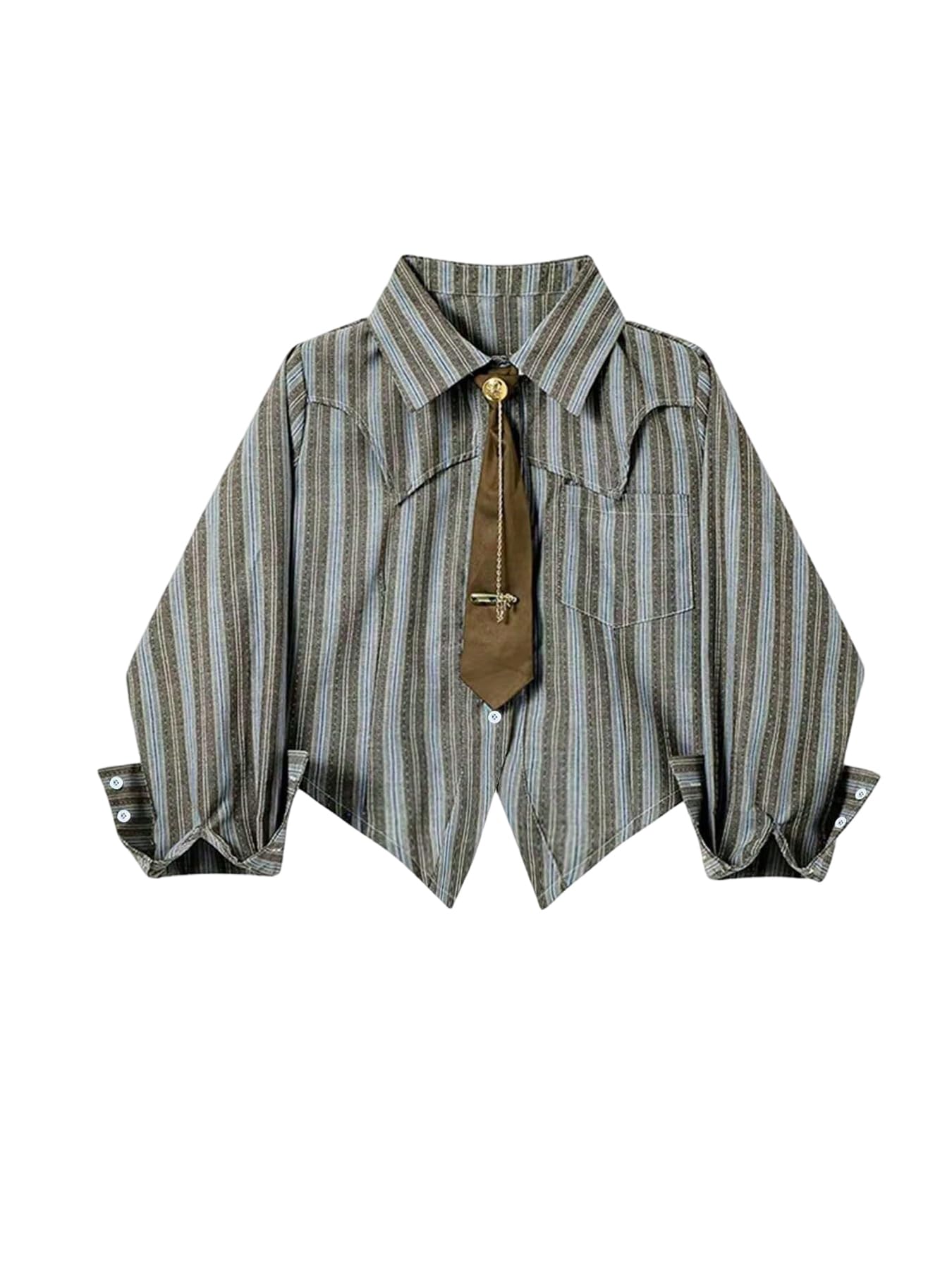 Photo 1 of SOLY HUX Women's Striped Print Button Down College Shirts Long Sleeve Tie Blouse Tops Preppy Clothes Multi Striped X-Large