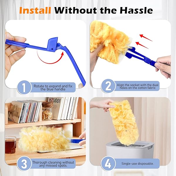 DUSTER REFILLS FOR SWIFFER DUSTERS, MULTI SURFACE 360 DEGREE DUSTERS REFILLS & 2 HANDLE, DISPOSABLE HEAVY DUTY DUSTERS REFILLS FOR CLEANING (30 COUNT + 2 HANDLE, WHITE&ORANGE)