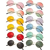 Blulu 12 Pairs 60s 70s Hippie Circle Sunglasses for Women Men Retro Glasses Round Tinted Lens Sunglasses Pack Vintage Hipster Small Hippie Eyewear for Men Women Masquerade Costumes Party Gifts
