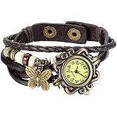 JewelryWe Women Bohemia Bracelet Watch Vintage Classic Fashion Weave Wrap Around Quartz Wristwatch with Adjustable Leather Weave Strap - for Summer Beach Daily and Office