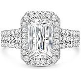 Jeulia Engagement Rings for Women;Sterling Silver Diamond Halo Anniversary Wedding Promise Ring 6.93 CT Radiant Cut Moissanite Band Ring with Jewelry Gift Box