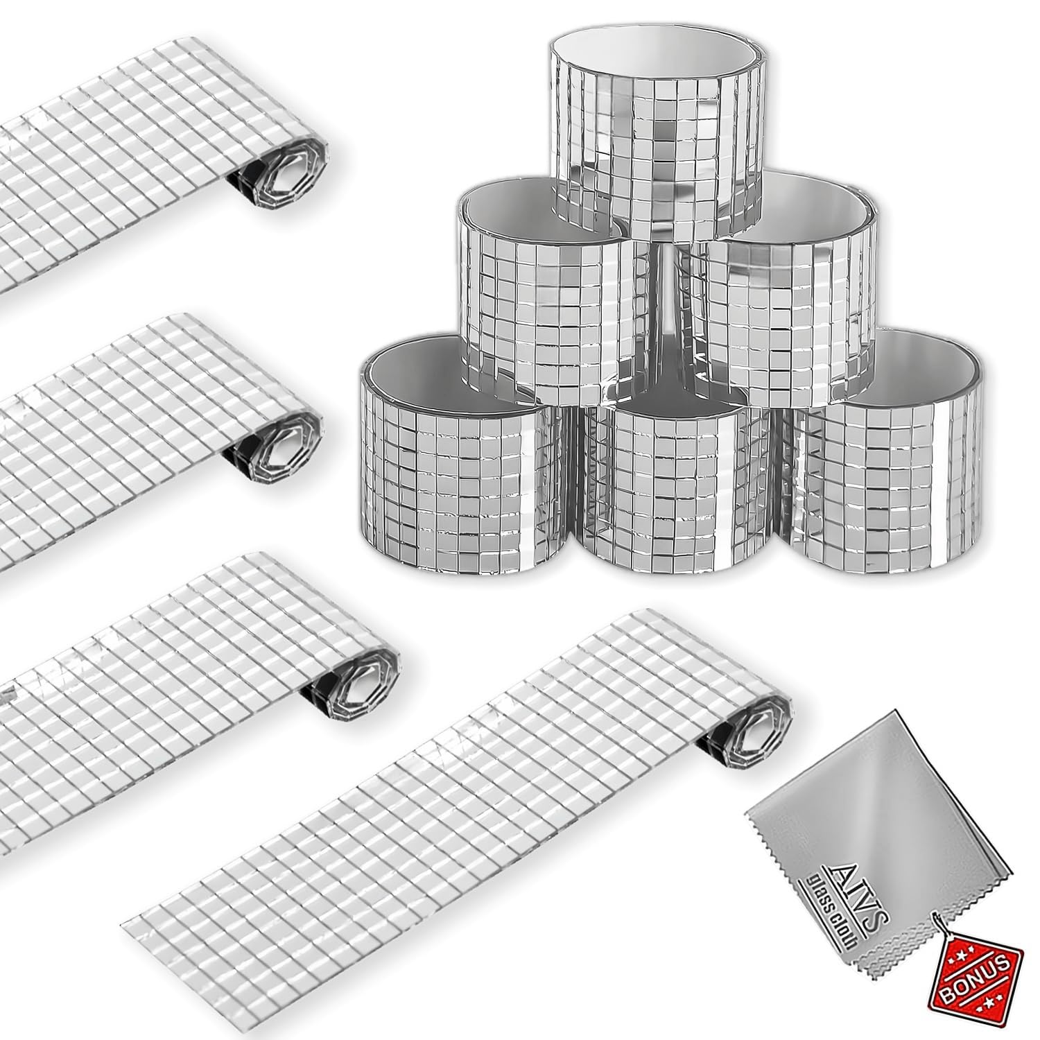 Photo 1 of AIVS Self-Adhesive Real Glass Craft Mini Square & Round Mirrors Mosaic Tiles/Stickers for DIY Craft Decoration,5 x 5 mm,4720 Pieces (Silver)