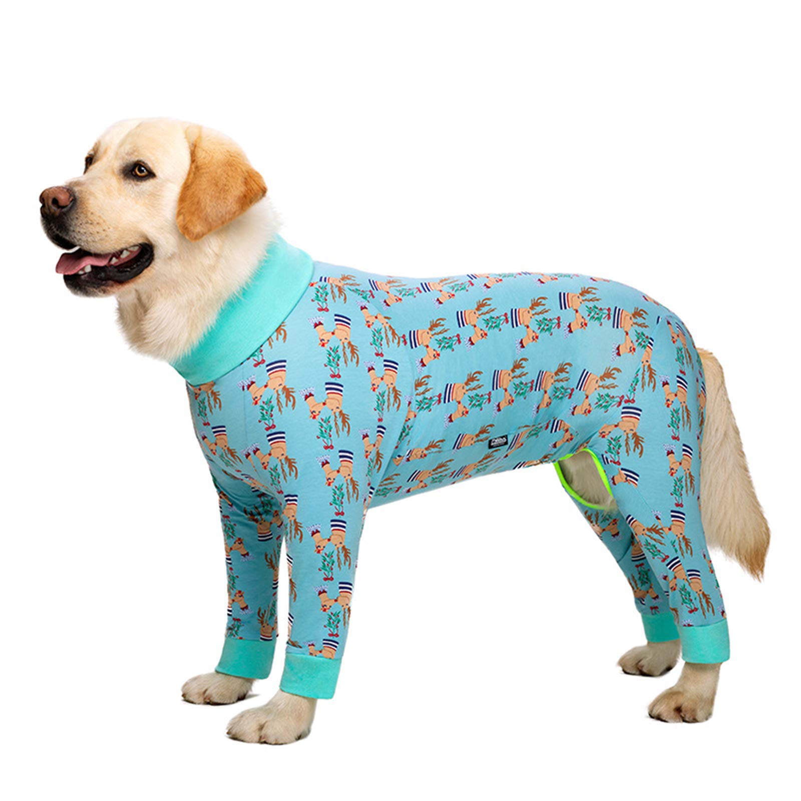 Dog Pajamas Jumpsuit for Medium Large Dog Lightweight Cotton Dog Shirt Anti Hair Dog Onesies After Surgery Dog Clothes (32#:Green Elk)