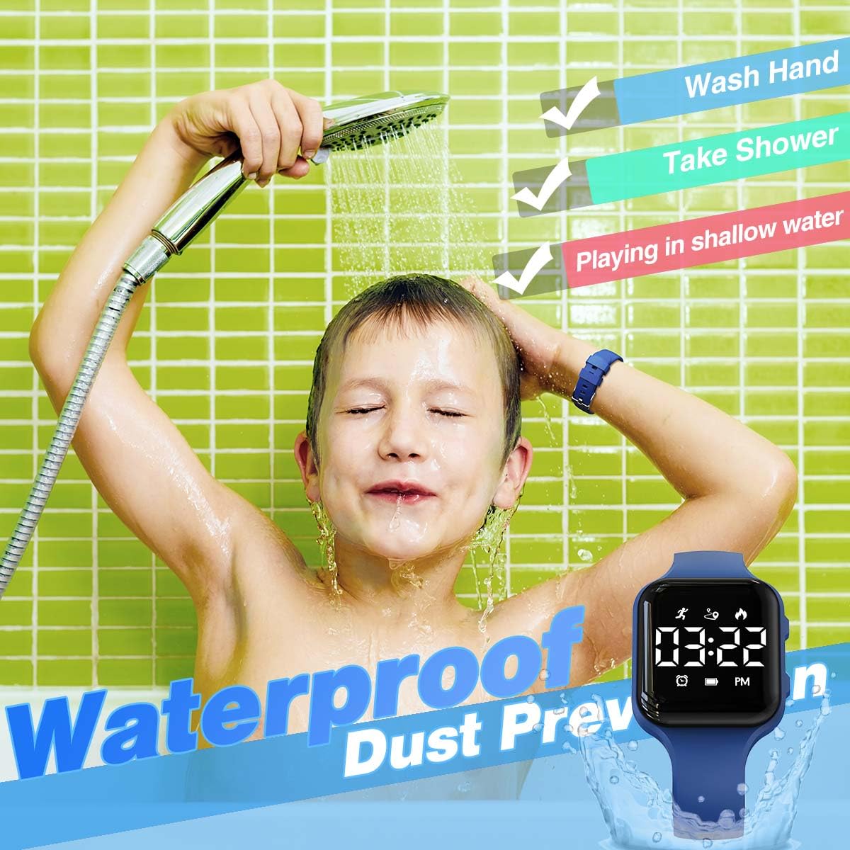 synwoo Kids LED Digital Watch, with Pedometer Step Counter, Waterproof, Sport Wristwatch, Calendar, Alarm Clock for Children Boys Girls Teens