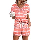Ekouaer Women's Pajamas Sets Short Sleeve Lounge Sets Sleepwear Casual Two Piece Pjs With Pockets