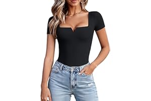 Avidlove Women's Short Sleeve Bodysuit Square Neck Body Suits One Piece T Shirt Summer Going Out Tops Date Outfits