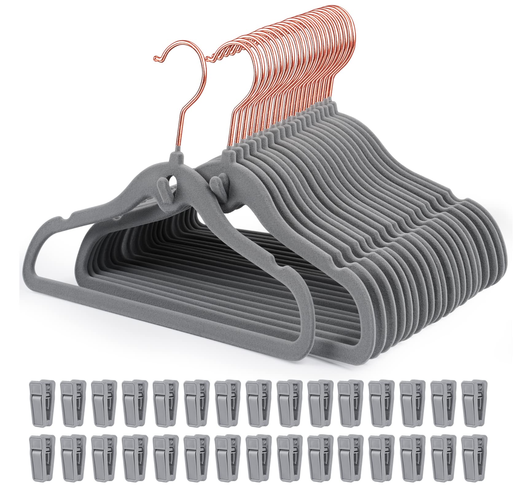 HOUISM Baby Non-Slip Velvet Hangers with 20 Clips, Ultra-Slim Space Saving Design for Infant Toddler Coat and Pants Organization