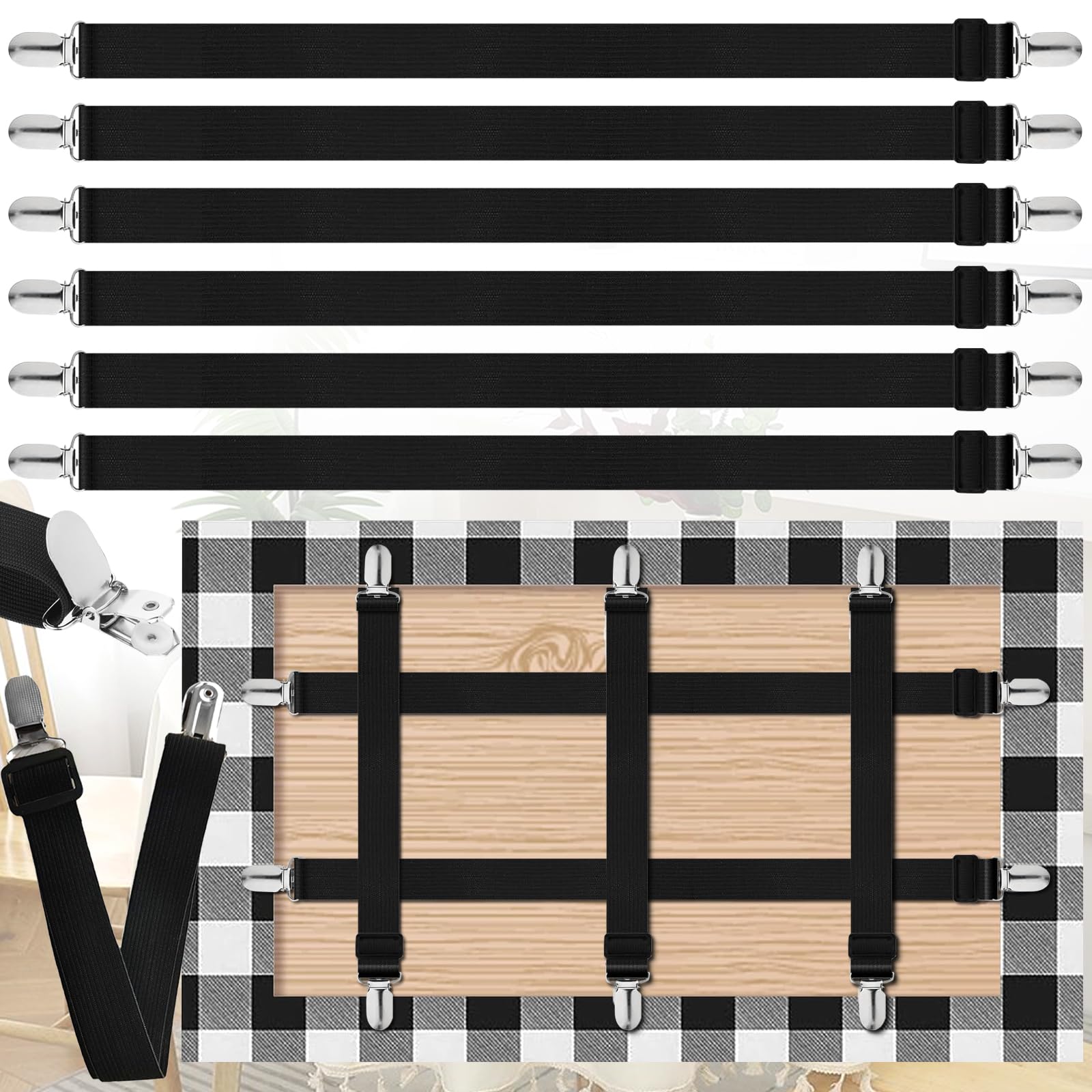 SUpoetry Tablecloth Clips, Outdoor Tablecloth Clips, Pack of 6 Hidden Tablecloth Clips, Adjustable Length, for Attaching Tablecloths, Sheets, Mattresses or Sofa Covers