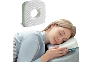 TEXSTEAD Ear Pillow with Ear Piercing for Side Sleeping, Ear Hole Memory Foam Cooling Pillows for CNH and Ear Pain Ear Inflammation Pressure Sores, Travel, White