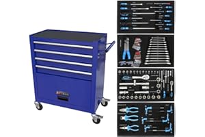 CUIWOS Tool Chest with 233 Pcs Tool Sets, 4-Drawer Blue Tool Cabinet - Rolling Tool Cart On Wheels for Mechanics Heavy-Duty Metal Tool Box Storage Cabinets for Garage (Blue)