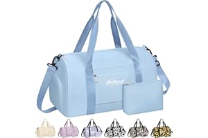 Pritent Gym Bag for Women with Shoe Compartment, Sport Gym Tote Bags Waterproof Travel Duffle Carry on Weekender Overnight Bag for Hospital Yoga Beach Maternity Mommy 20inch Light Blue