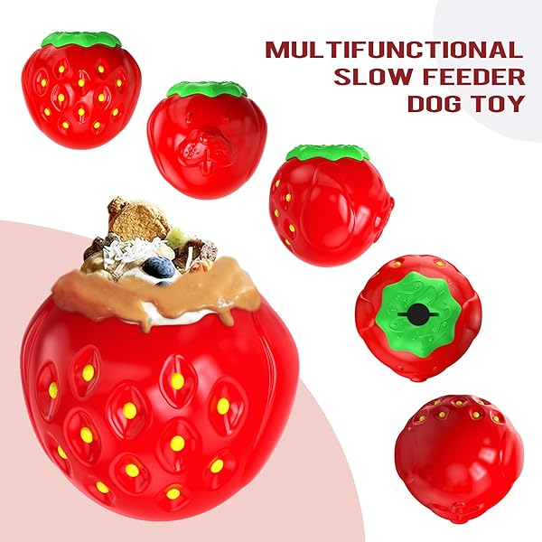 VEPOUYU DOG TOYS FOR AGGRESSIVE CHEWERS – TREAT-FILLING TOUGH DOG CHEW TOY STRAWBERRY, DURABLE DOG TOYS FOR LARGE, MEDIUM, AND SMALL DOGS, PUPPY TOYS, ANXIETY RELIEF TOYS FOR DOGS