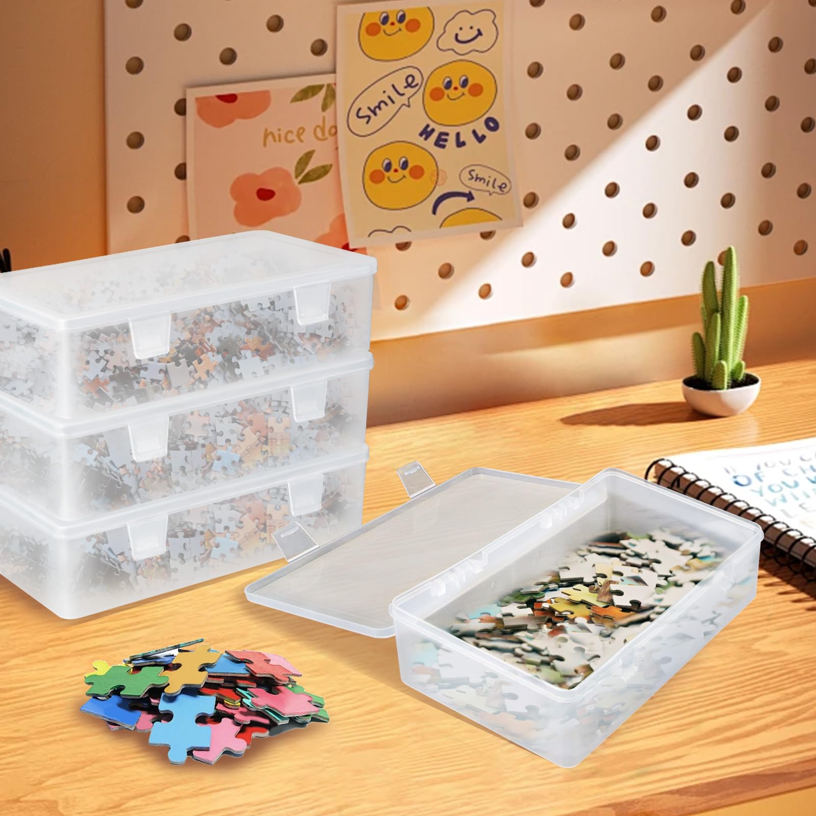 Ganydet 4 Pack Small Plastic Containers, Rectangular Pencil Crayon Box Storage Containers with Lid, Clear Storage Containers Craft Box for Washi Tape Crayon Bead Ribbons, 8.6