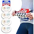 bibSNAPS Race Bib Clips - Safety Lock Fasteners - Secures Running, Marathon, Cycling and Event Number, Non Magnetic, Easy to Use, Soft & Reusable - Replacement for Pins & Magnets - Run Happy (4pcs)