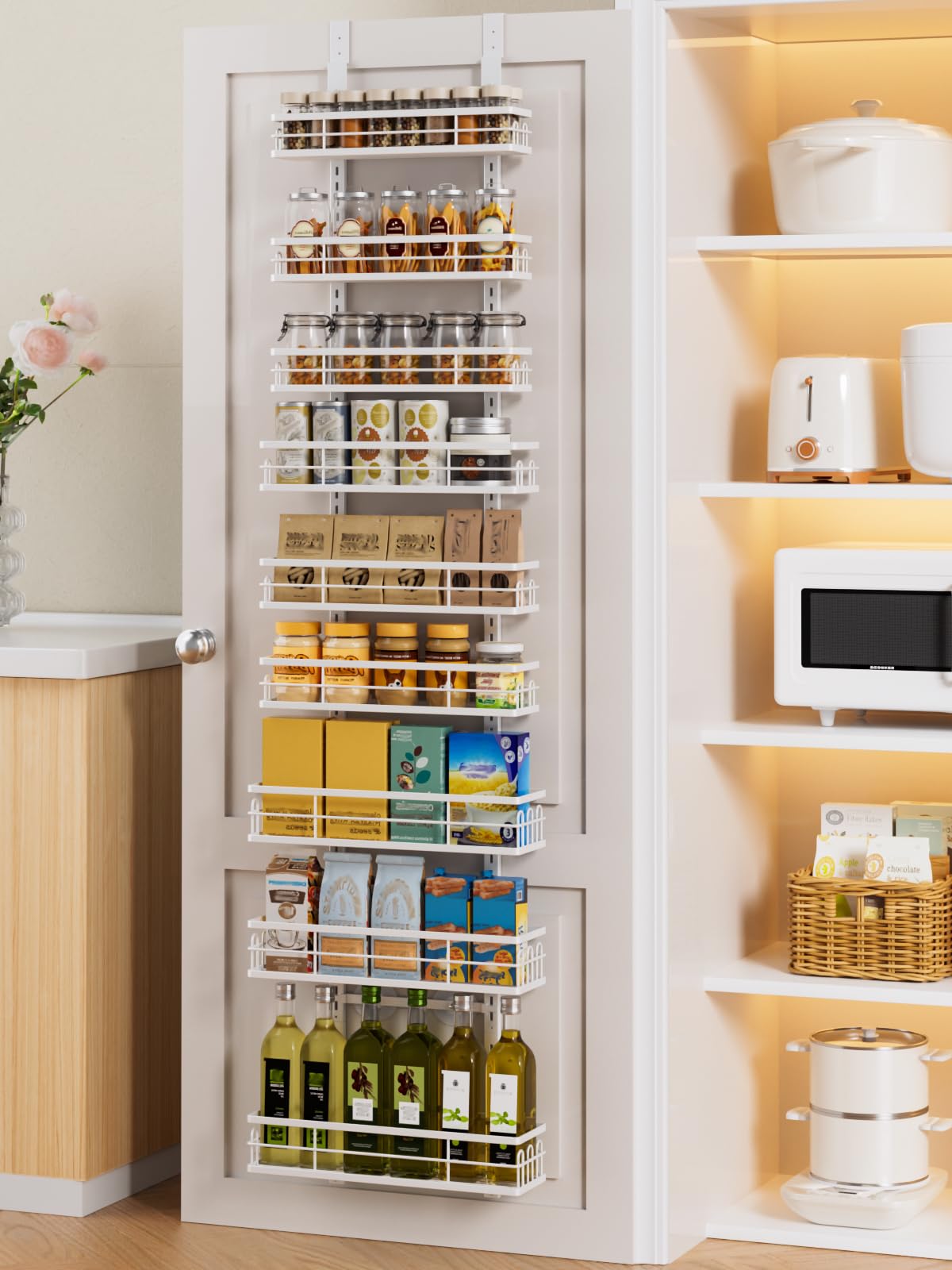 Photo 1 of Delamu 9 Tier Over The Door Pantry Organizer, Pantry Organization and Storage, Hanging Spice Rack for Pantry Door Organizer, Metal Pantry Door Shelves for Kitchen Bathroom Laundry Room,15.3" White
