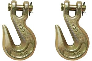 Mega Cargo Control 3/8 Inch G70 Clevis Grab Hook | Transport Safety Chain Hooks for Rigging Deck Hauler Receiver Hitches Trailer Wrecker Truck (2 - Pack)