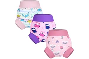 MooMoo Baby Swim Diapers 3 Pieces Reusable Washable Swimpants for Toddlers Boys Girls Swimming Lessons Unicorn/owl/crab XL/4-