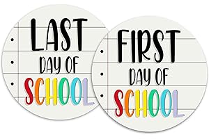 MDPRINTS GLOBAL MDPrints First And Last Day of School Board, 8" Round Wooden 2 Layers Double Sided, Back to School First Day of School Board for Kids, Last Day of Preschool Kindergarten Reusable Signs (School 867)