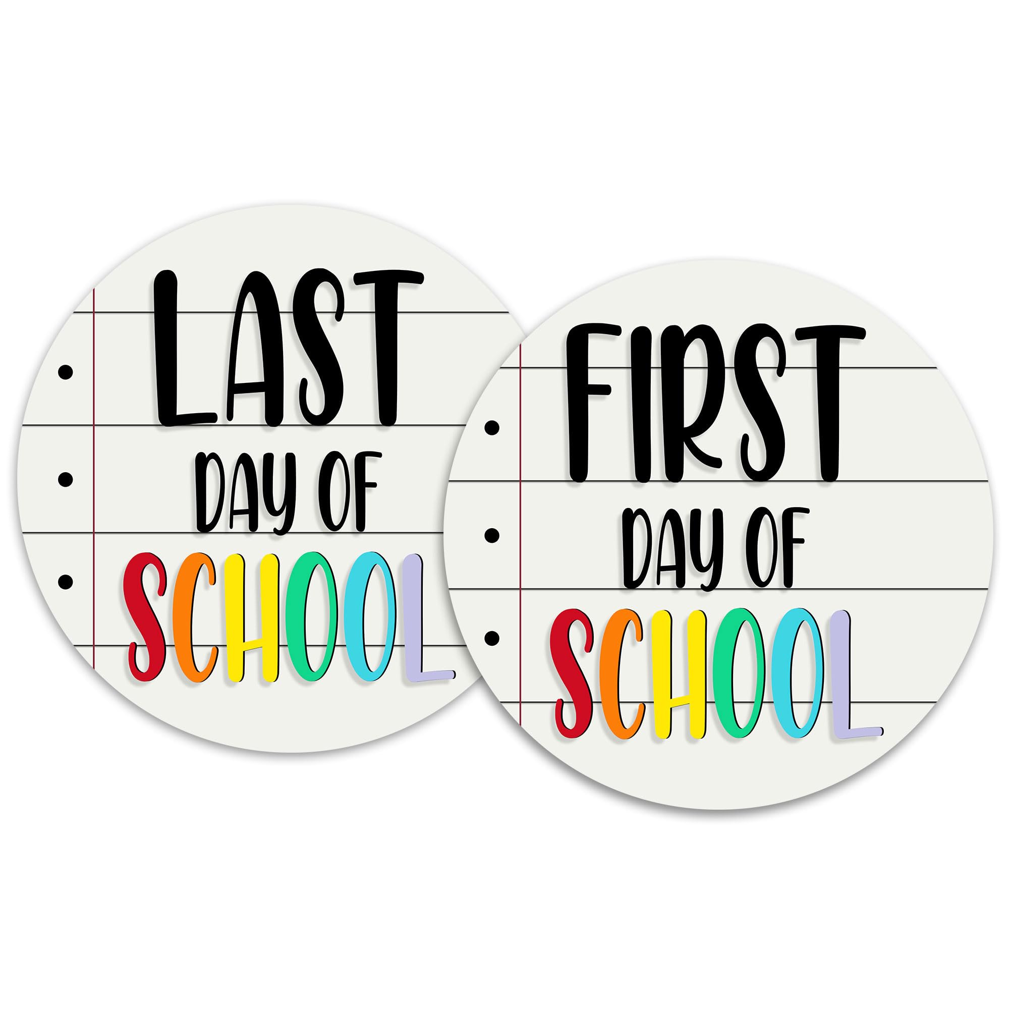 Photo 1 of MDPrints First And Last Day of School Board, 8" Round Wooden 2 Layers Double Sided, Back to School First Day of School Board for Kids, Last Day of Preschool Kindergarten Reusable Signs (School 867)