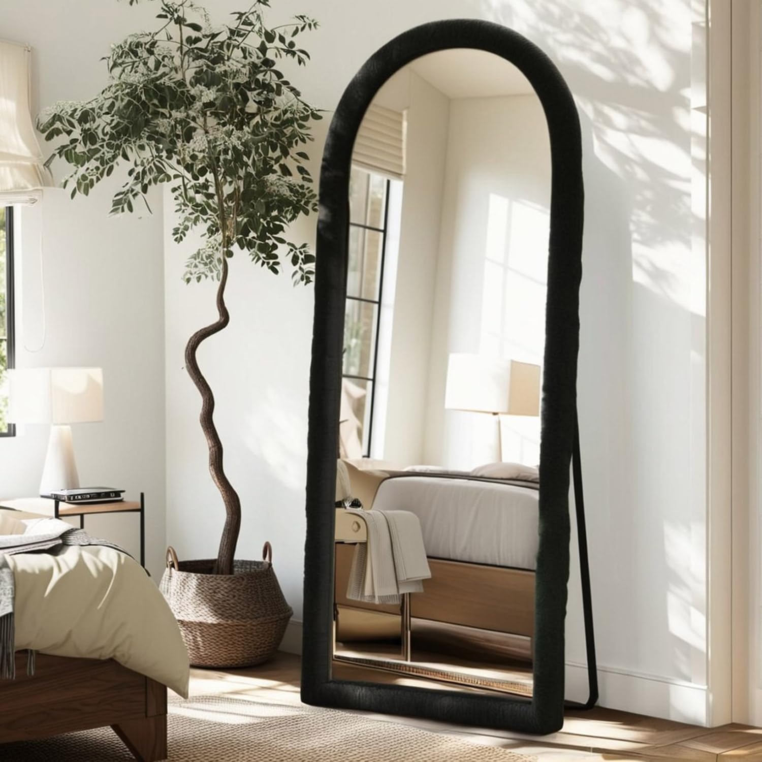 Photo 1 of JAWGLOW Fluffy Mirror Cover - DIY Full Length Mirrors Decoration Cover Universal Ultra Soft Non-Slip Cover Free Standing Warm Home Decor for Living Room Bedroom Cloakroom, Only Mirror Cover (Black)