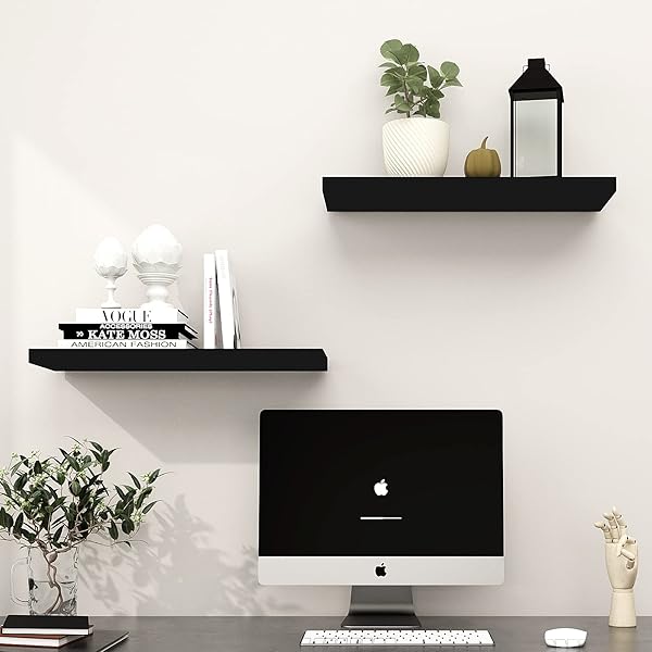 WELLAND SET OF 2 FLOATING SHELVES WALL MOUNTED SHELF, FOR HOME DECOR WITH 8″ DEEP (BLACK, 24 INCH)