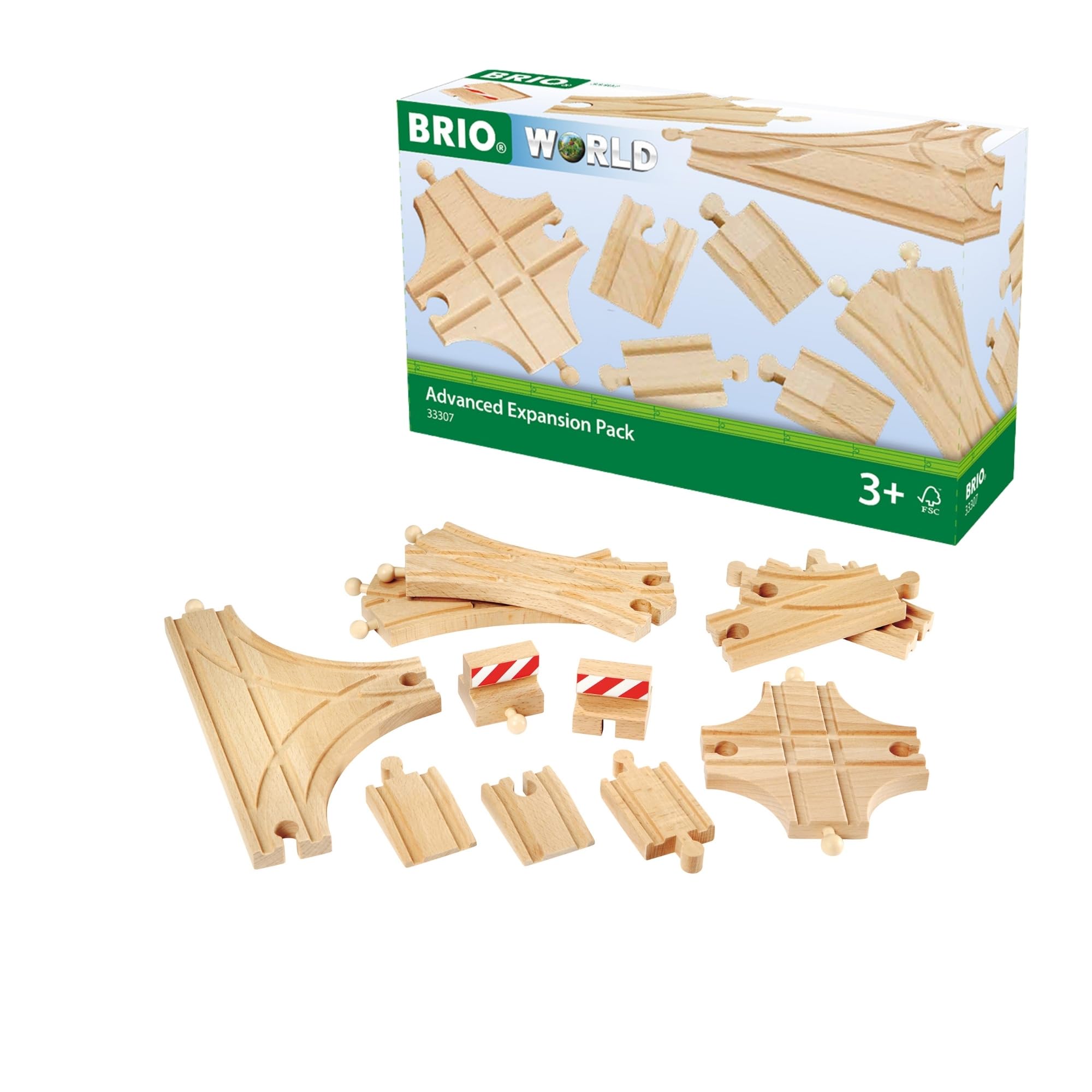 BRIO World Advanced Expansion Pack - 11-Piece Wooden Train Track - FSC-Certified - Compatible with All Railways - Includes Wooden Tracks & Switches for Interactive Railway Fun - Ages 3 & Up