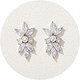 SWEETV Marquise Cubic Zirconia Wedding Bridal Stud Earrings for Brides Bridesmaids, Crystal Pearl Rhinestone Stud Earrings for Women Prom Party Jewelry Gifts