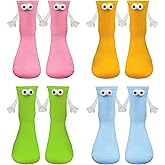 Anshome 4 Pairs Colorful Magnetic Holding Hands Socks Funny Gifts For Couples Anniversary, Best Friends Engagements, Teens-3D Eye Hand Holding Cute Socks Novelty Birthday Gifts for Men Women