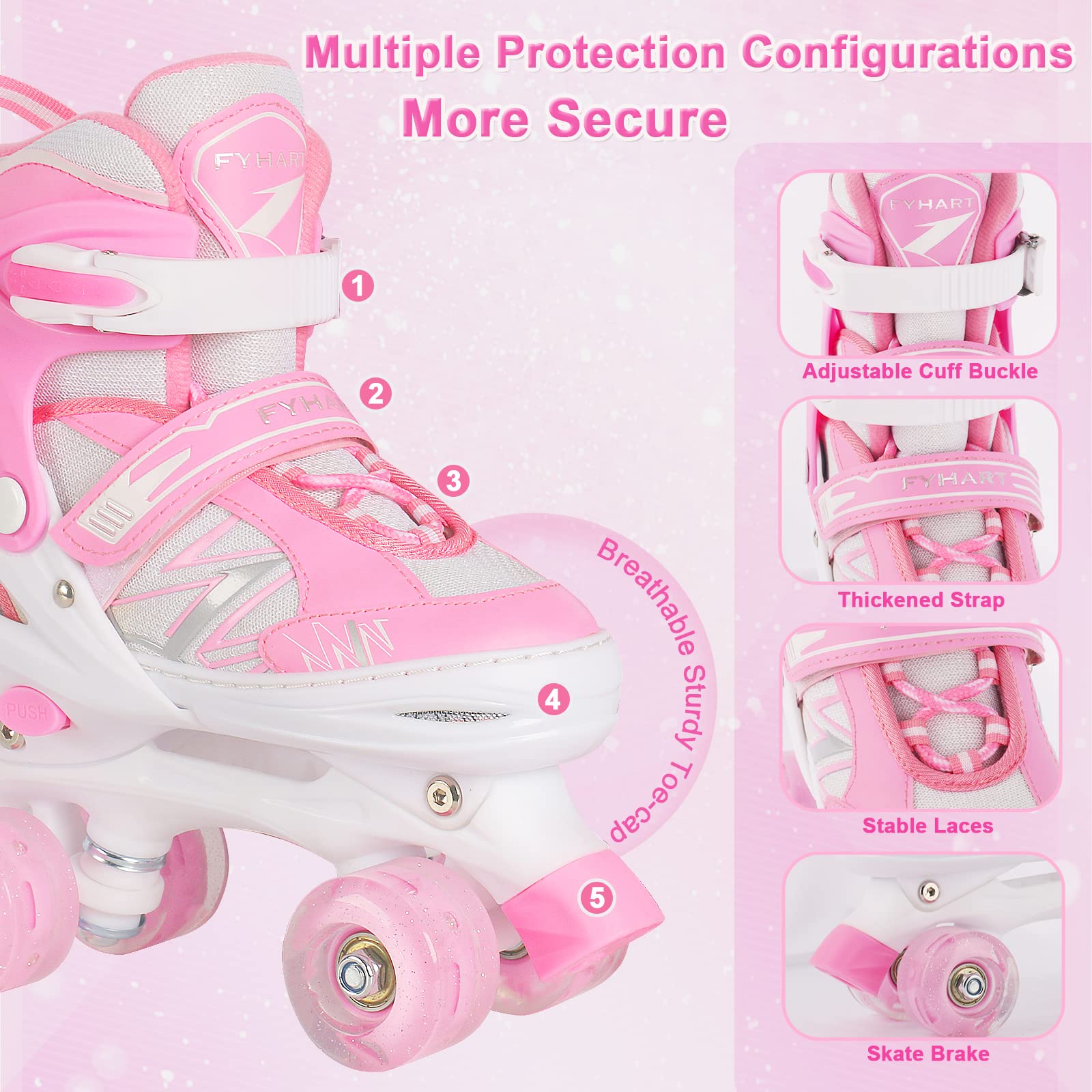 Kids Roller Skates for Boys Girls Beginner Toddlers, 4 Sizes Adjustable Roller Skates with Light up Wheels for Children, patines para niñas patins à roulettes Enfants Filles Garçons