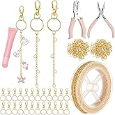 VioraWhite 227 Pcs Lip Gloss Keychain Making Kit Bulk 24 Keychain Clips with Lobster Claw Clasps 200 Jump Ring Chain Plier Hole Puncher for Valentine's Day DIY Lip Gloss Crafts Supplies(Gold)