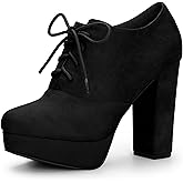 Allegra K Women's Platform Chunky Heel Lace Up Booties