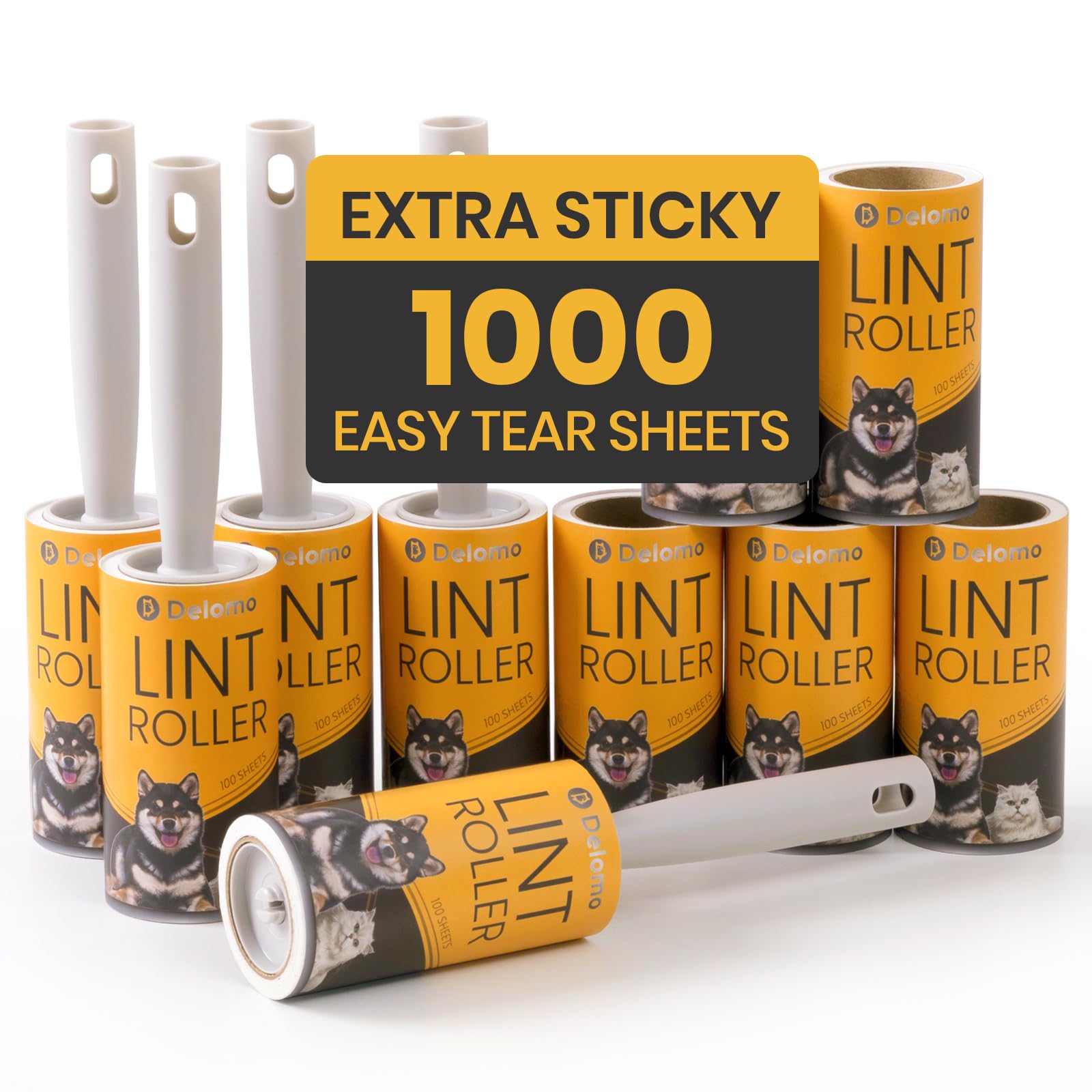 Photo 1 of DELOMO Lint Rollers for Pet Hair Extra Sticky: Dog Cat Hair Remover - Mega Value Set of 1,000 Sheets (5 Rollers + 5 Refills) - Pet Lint Roller for Clothes/Couch/Furniture/Car - Keep Your Home Tidy